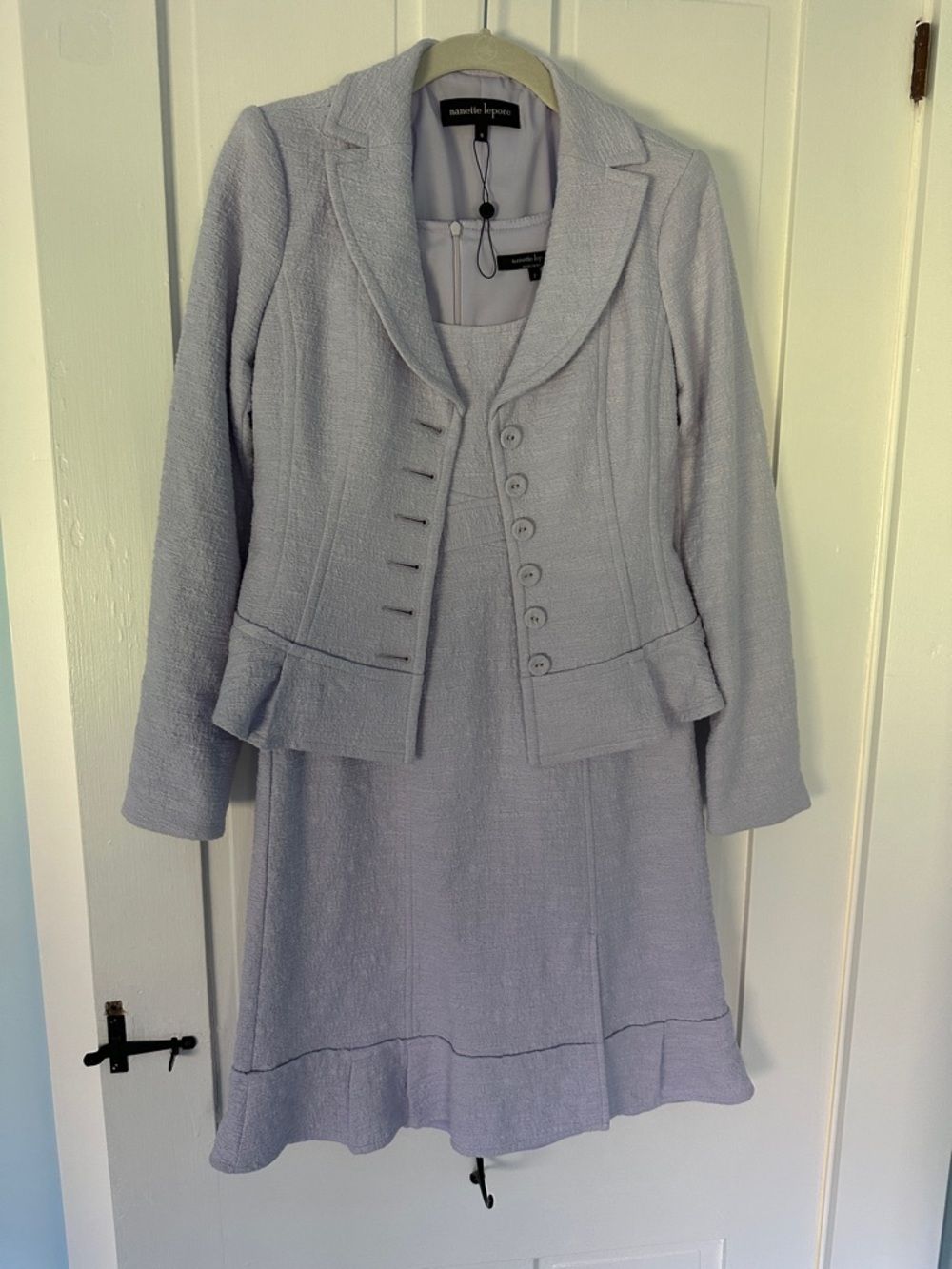 Nanette Lepore Pale Lavender Tweed Peplum Jacket & Skirt Set